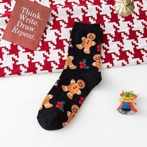 Christmas Themed Gingerbread Man Women's Nylon Cotton Jacquard Crew Socks